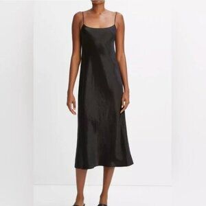 Vince Satin Slip Midi Dress in Black